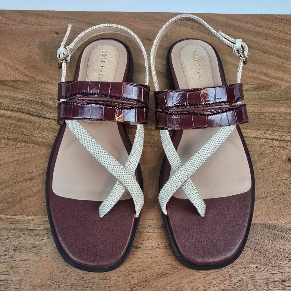 New Womens Cole Haan Go-To Estella Flat Thong Brown Leather Sandals Shoes Sz 7
